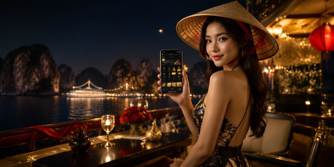 Người dùng VIP tại Vịnh Hạ Long đội nón lá nhận thưởng và hỗ trợ qua di động lk99