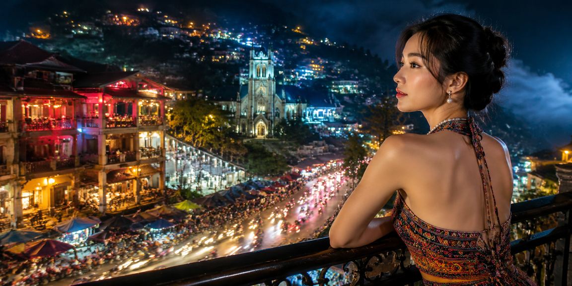 Cảnh đặt cược buổi tối tại Sa Pa với ánh đèn neon – lk99